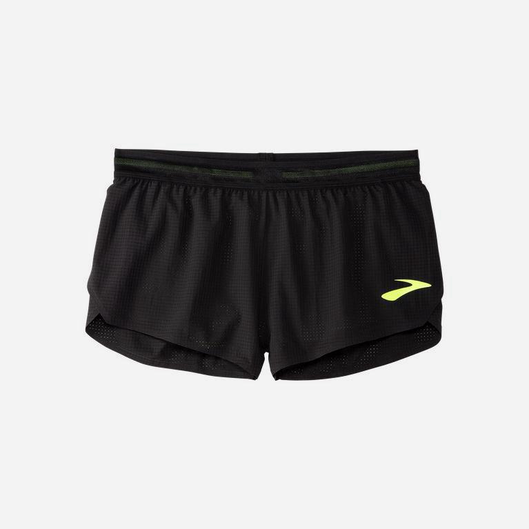 Brooks Elite 2 Split Australia - Women's Running Shorts - Black/Nightlife/GreenYellow (573802-RBI)